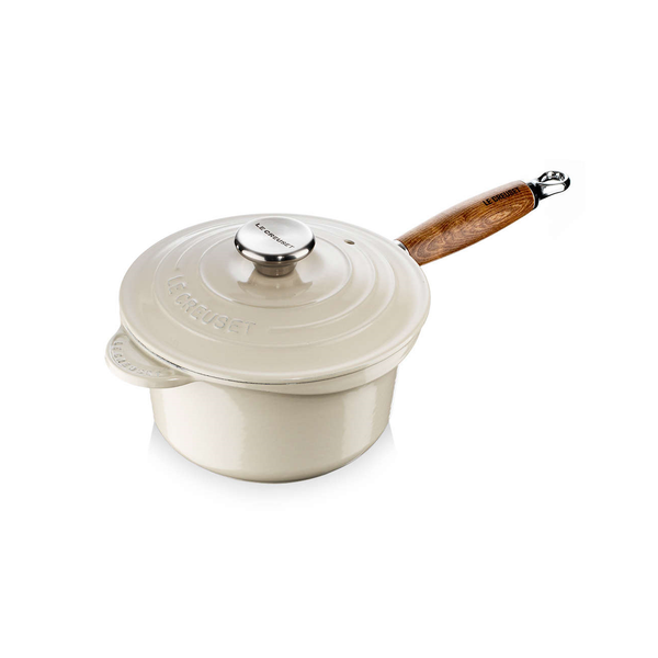 Le Creuset Meringue Cast Iron 18cm Saucepan Wooden Handle Queenspree