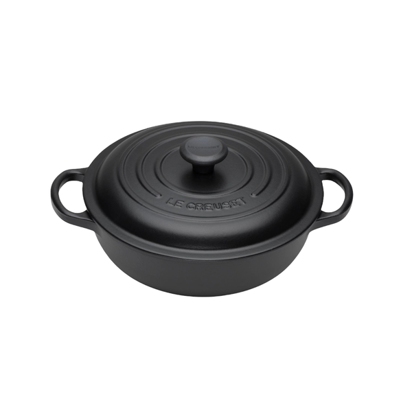 Le Creuset Signature Satin Black Cast Iron 22cm Stew Pot With Black Knob