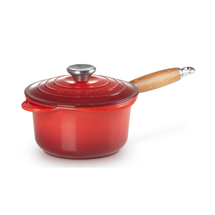 Le Creuset Cerise Cast Iron 18cm Saucepan Wooden Handle