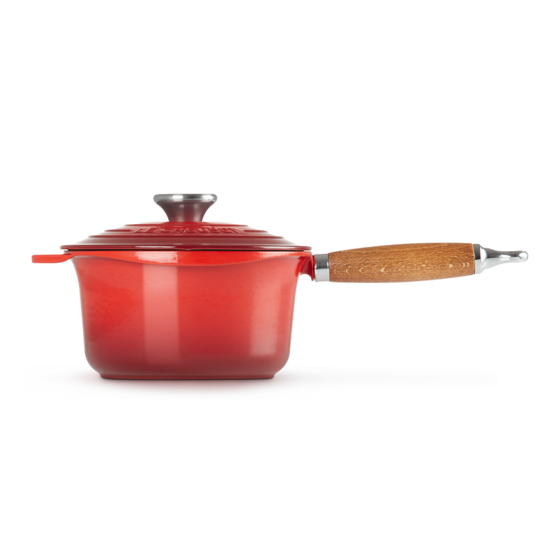 Le Creuset Cerise Cast Iron 18cm Saucepan Wooden Handle