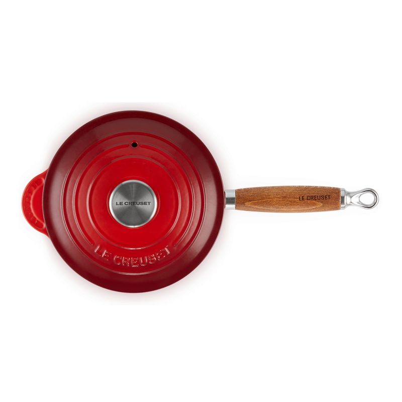 Le Creuset Cerise Cast Iron 18cm Saucepan Wooden Handle