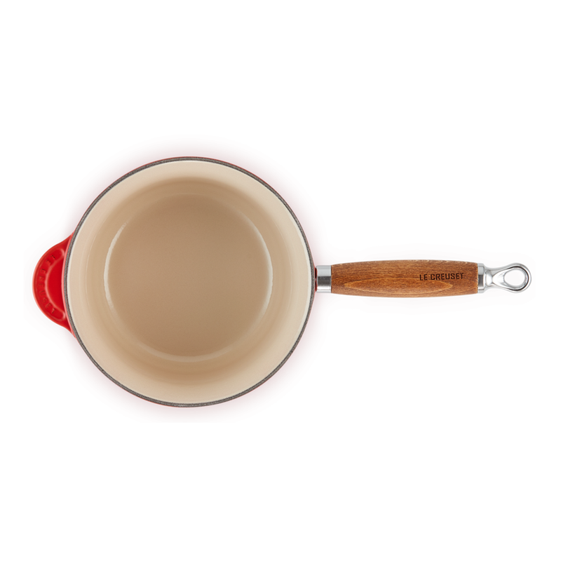 Le Creuset Cerise Cast Iron 18cm Saucepan Wooden Handle