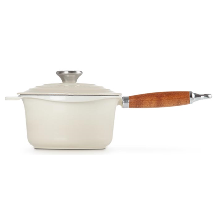 Le Creuset Meringue Cast Iron 18cm Saucepan Wooden Handle