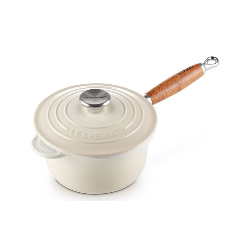 Le Creuset Meringue Cast Iron 18cm Saucepan Wooden Handle