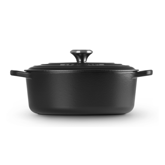 Le Creuset Signature Satin Black Cast Iron 29cm Oval Casserole (Black Interior)