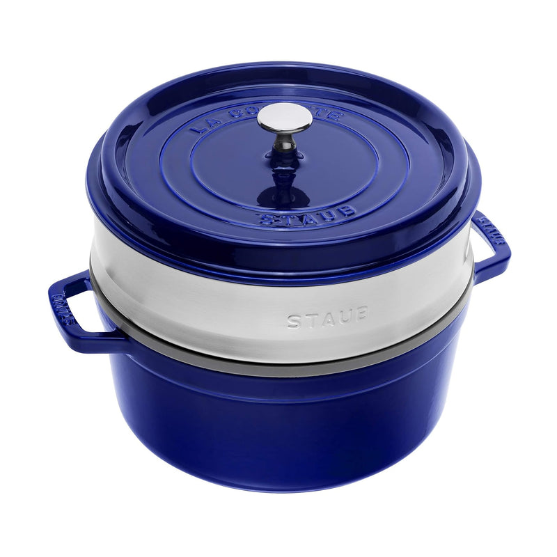 Staub Cast Iron 26cm Round Cocotte With Steamer Insert Dark Blue
