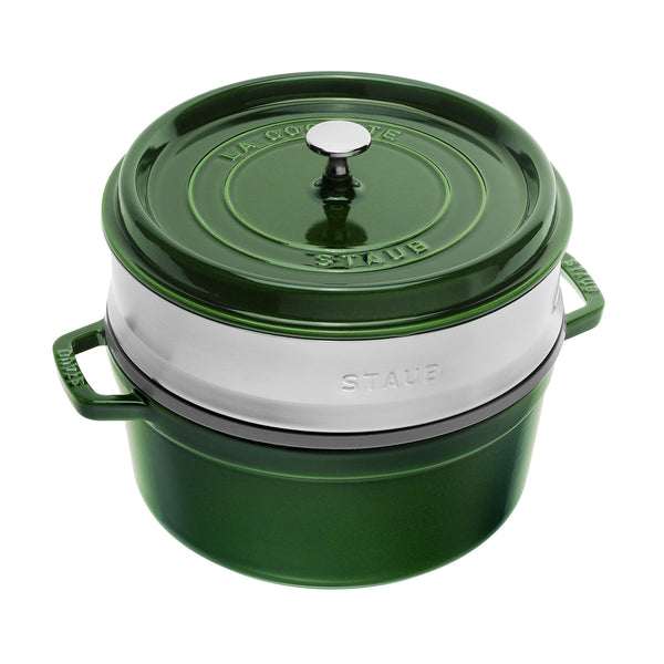Staub Cast Iron 26cm Round Cocotte With Steamer Insert Basil