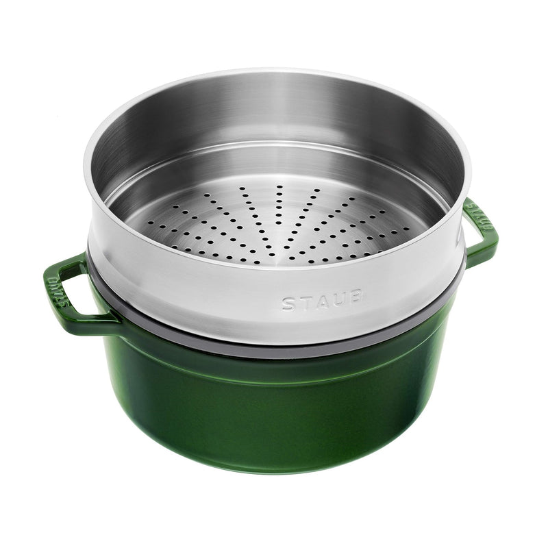 Staub Cast Iron 26cm Round Cocotte With Steamer Insert Basil
