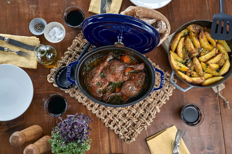 Staub Cast Iron 29cm Oval Cocotte Dark Blue