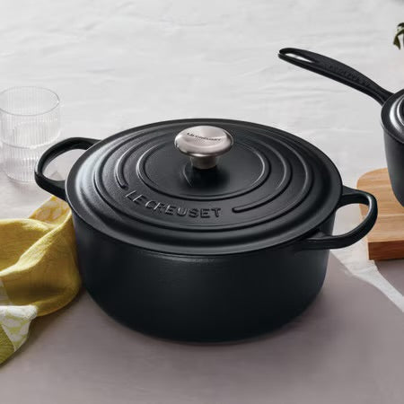 Le Creuset Signature Satin Black Cast Iron 24cm Round Casserole (Black Interior)