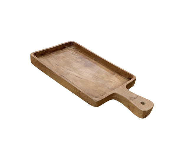 Queenspree Teak Wood Cheese Tray with Handle 20cm