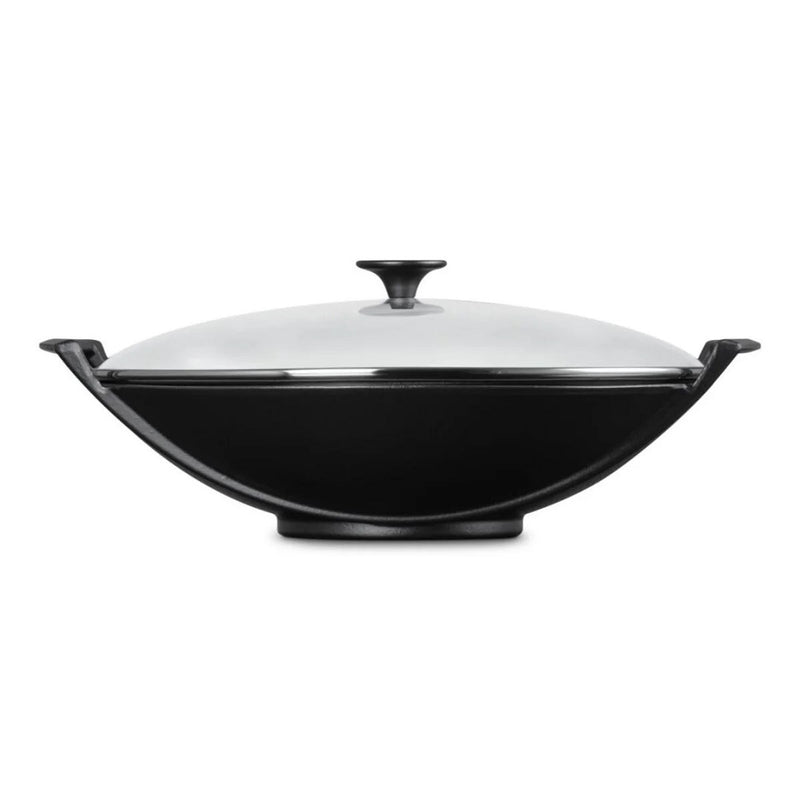 Le Creuset Satin Black Cast Iron 36cm Wok With Glass Lid