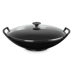 Le Creuset Satin Black Cast Iron 36cm Wok With Glass Lid
