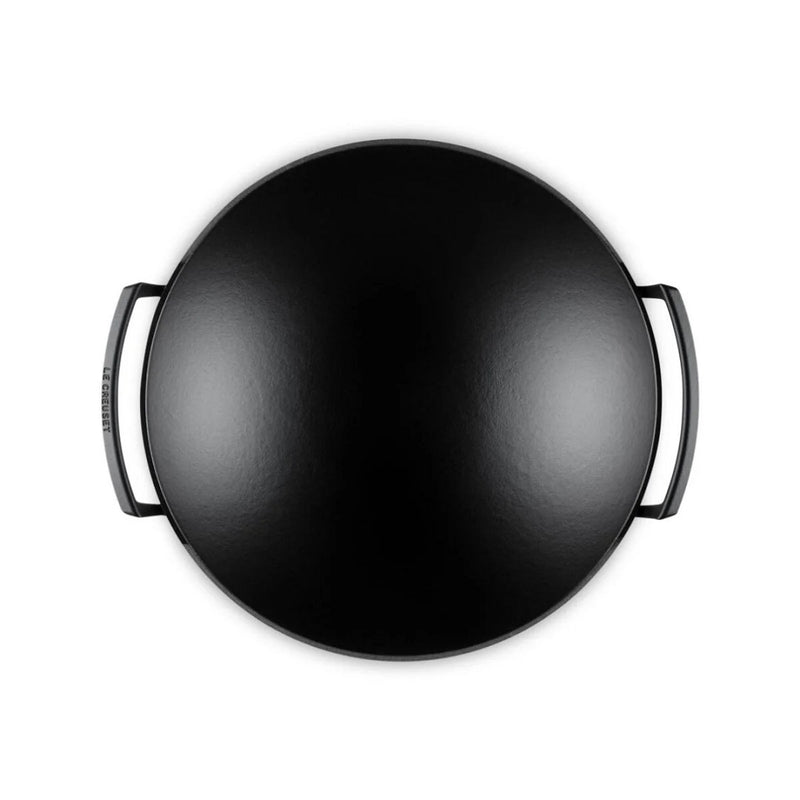 Le Creuset Satin Black Cast Iron 36cm Wok With Glass Lid