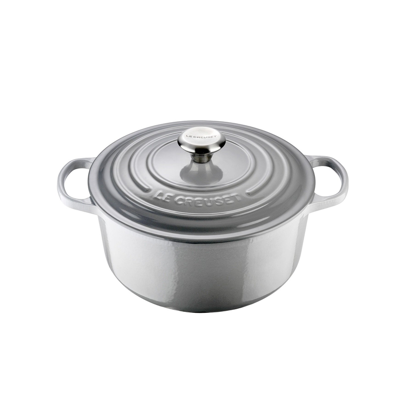 Le Creuset Signature Mist Grey Cast Iron 18cm Round Casserole (Black Interior)