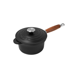 Le Creuset Satin Black Cast Iron 18cm Saucepan Wooden Handle (Black Interior)