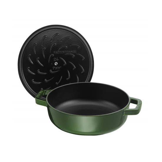 Staub Cast Iron 24cm Braiser Sauté Pan With Chistera Lid Basil