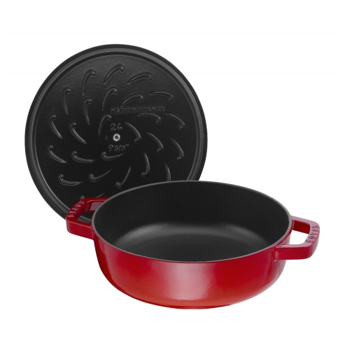 Staub Cast Iron 24cm Braiser Sauté Pan With Chistera Lid Cherry Red