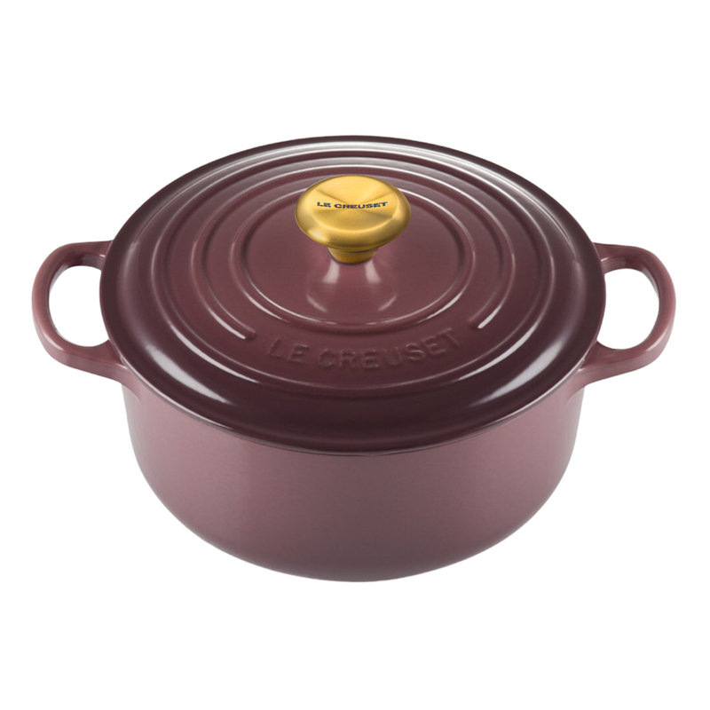 Le Creuset Signature Fig Cast Iron 24cm Round Casserole With Gold Knob