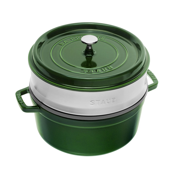 Staub Cast Iron 26cm Round Cocotte With Steamer Insert Basil