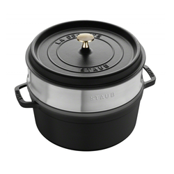Staub Cast Iron 26cm Round Cocotte With Steamer Insert Black
