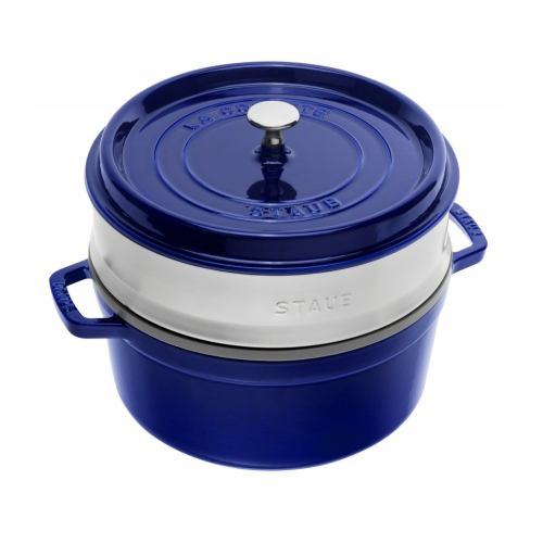 Staub Cast Iron 26cm Round Cocotte With Steamer Insert Dark Blue