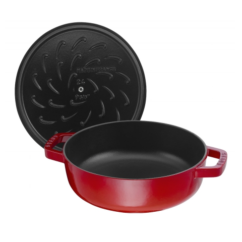 Staub Cast Iron 28cm Braiser Sauté Pan With Chistera Lid Cherry Red