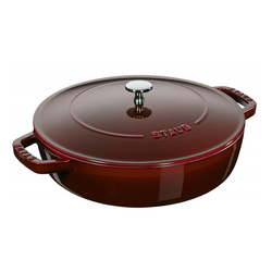 Staub Cast Iron 28cm Braiser Sauté Pan With Chistera Lid Grenadine