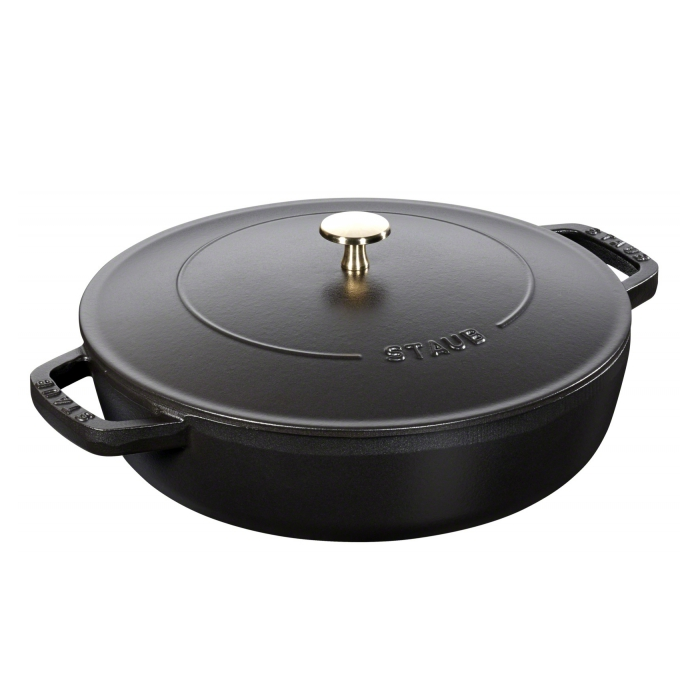 Staub Cast Iron 28cm Braiser Sauté Pan With Chistera Lid Black