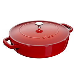 Staub Cast Iron 28cm Braiser Sauté Pan With Chistera Lid Cherry Red