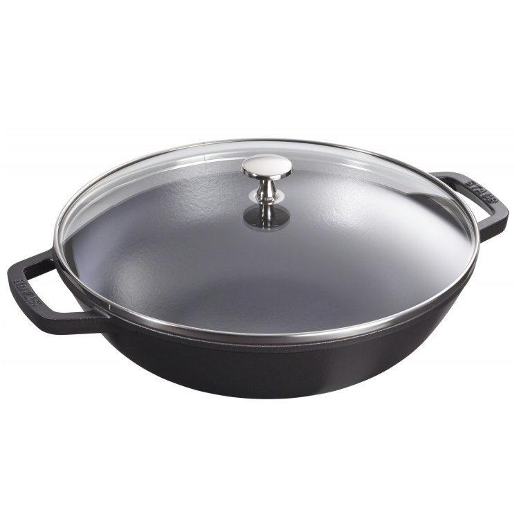 Staub Cast Iron 30cm Wok With Glass Lid Black