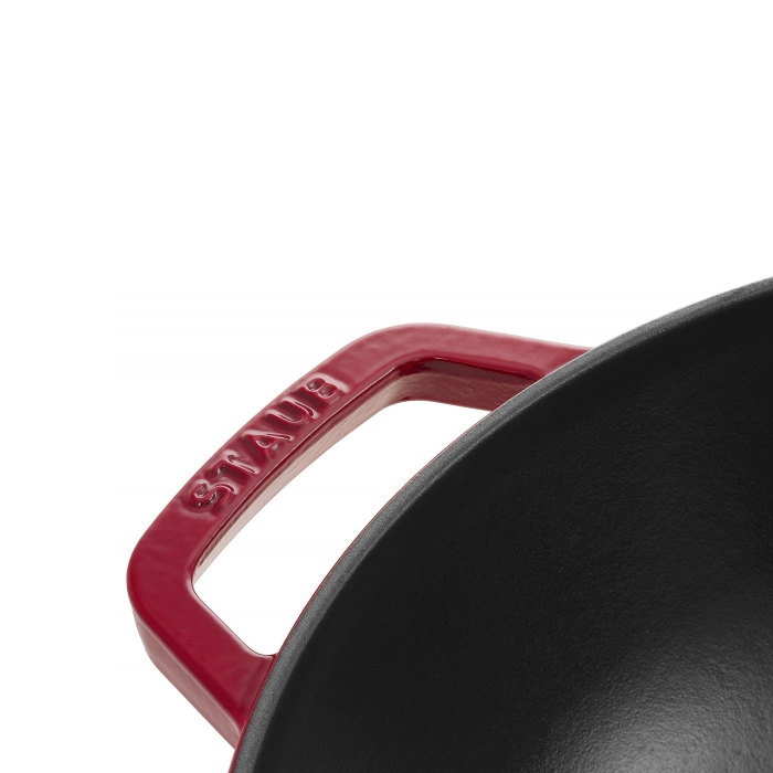 Staub Cast Iron 30cm Wok With Glass Lid Cherry Red