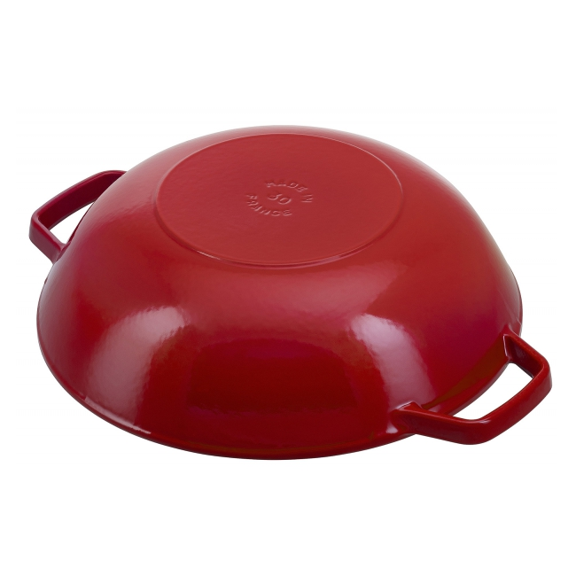 Staub Cast Iron 30cm Wok With Glass Lid Cherry Red