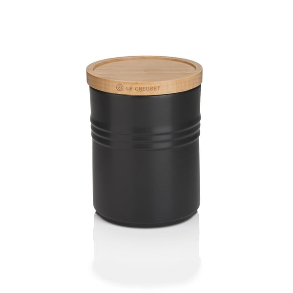 Le Creuset Satin Black Stoneware Medium Storage Jar With Wooden Lid