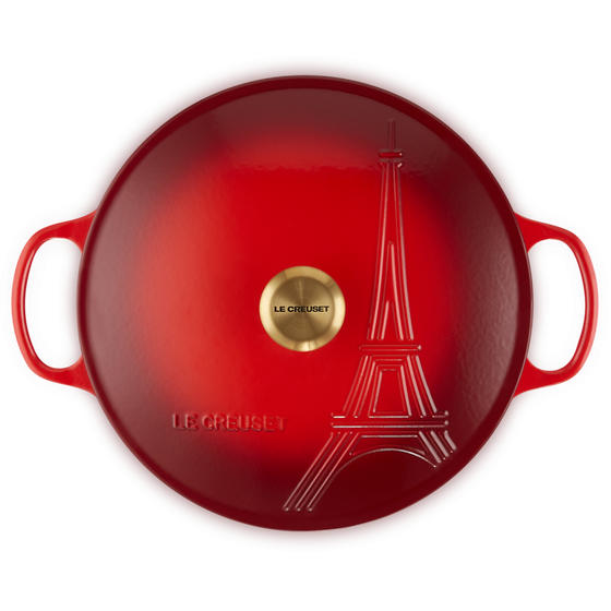 Le Creuset Eiffel Tower Cerise Cast Iron 30cm Shallow Casserole Limited Edition