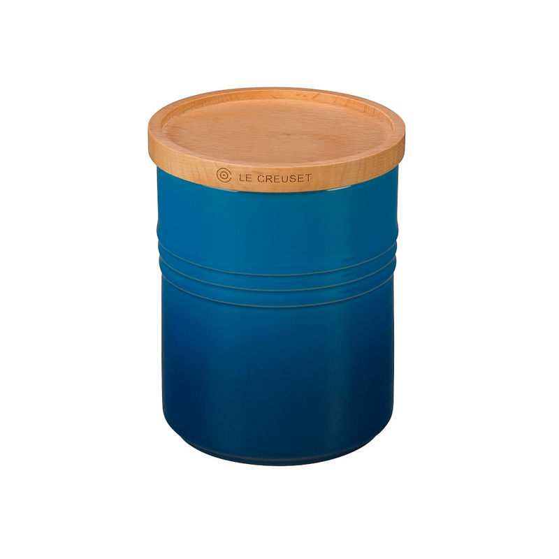 Le Creuset Marseille Blue Stoneware Medium Storage Jar With Wooden Lid