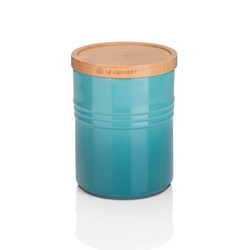 Le Creuset Teal Stoneware Medium Storage Jar With Wooden Lid