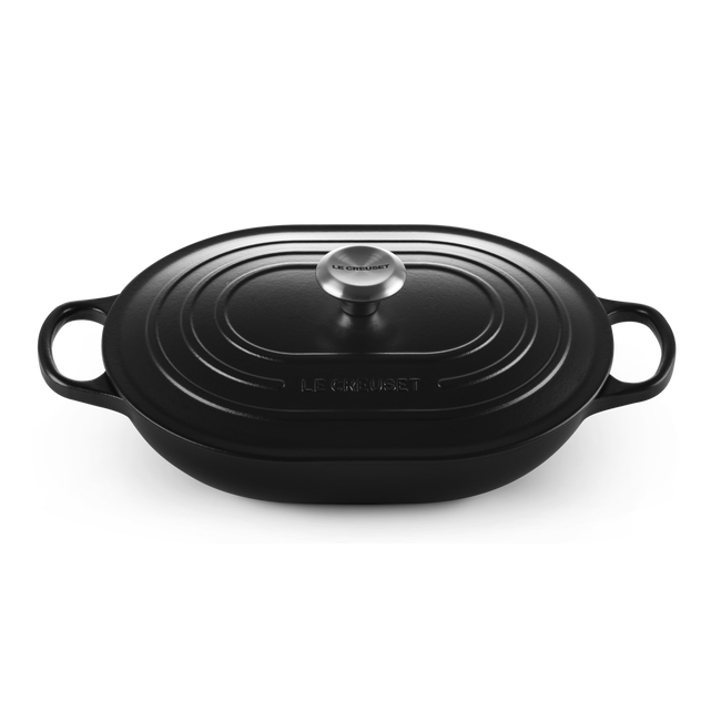 Le Creuset Signature Satin Black Cast Iron 31cm Oblong Casserole (Black Interior)