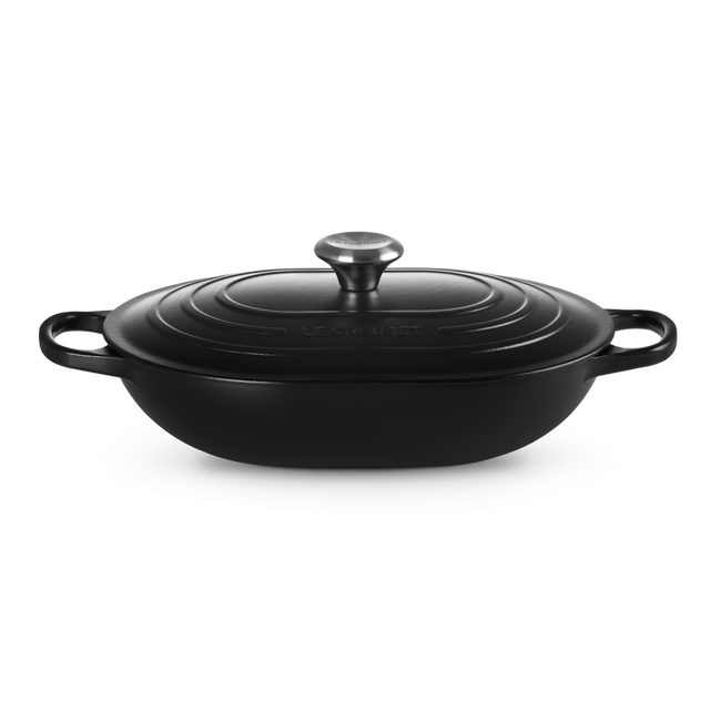 Le Creuset Signature Satin Black Cast Iron 31cm Oblong Casserole (Black Interior)