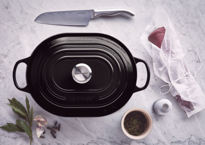 Le Creuset Signature Satin Black Cast Iron 31cm Oblong Casserole (Black Interior)