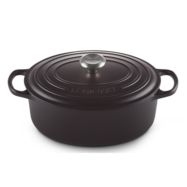 Le Creuset Signature Satin Black Cast Iron 35cm Oval Casserole (Black Interior)