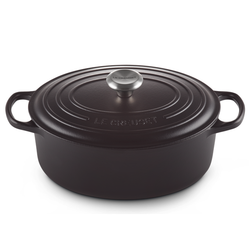 Le Creuset Signature Satin Black Cast Iron 40cm Oval Casserole (Black Interior)