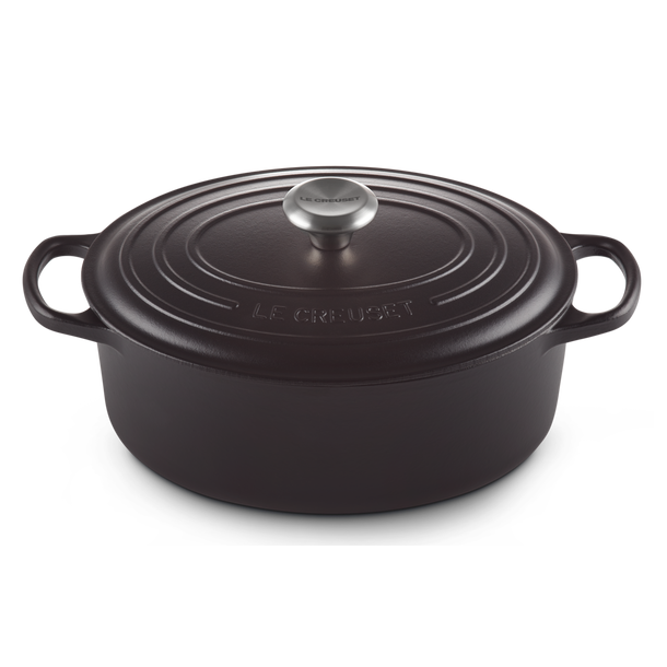 Le Creuset Signature Satin Black Cast Iron 33cm Oval Casserole (Black Interior)