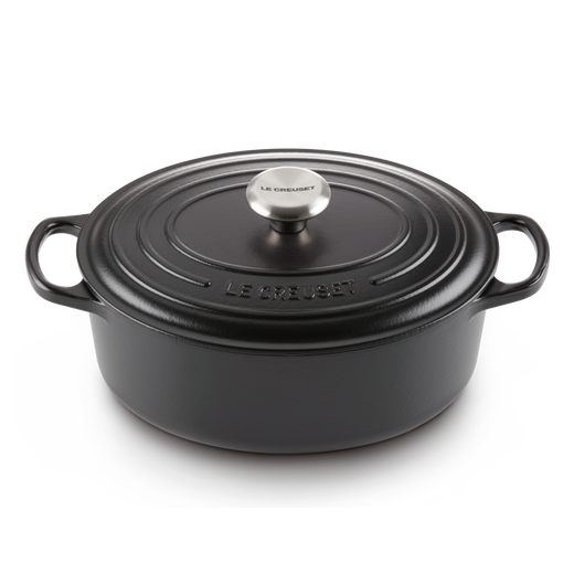 Le Creuset Signature Satin Black Cast Iron 29cm Oval Casserole (Black Interior)