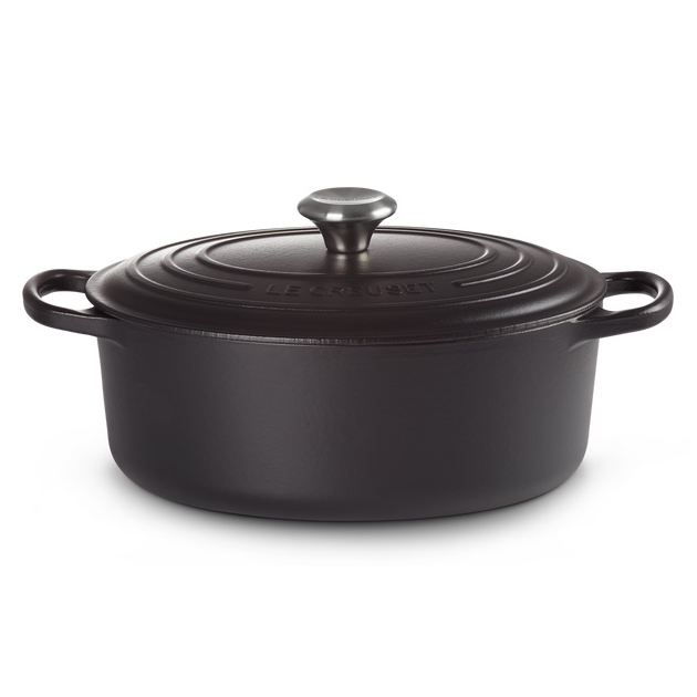 Le Creuset Signature Satin Black Cast Iron 33cm Oval Casserole (Black Interior)