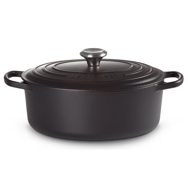 Le Creuset Signature Satin Black Cast Iron 40cm Oval Casserole (Black Interior)