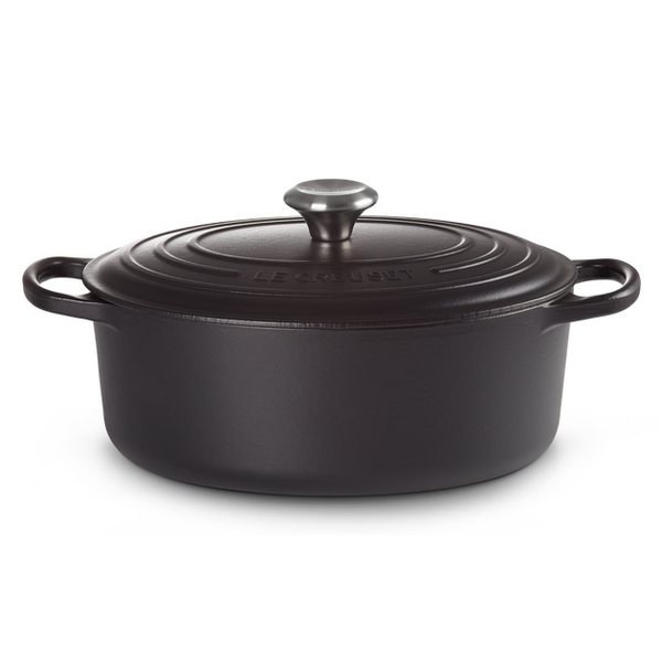 Le Creuset Signature Satin Black Cast Iron 35cm Oval Casserole (Black Interior)