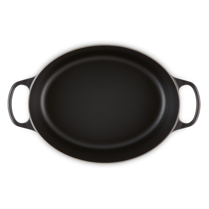 Le Creuset Signature Satin Black Cast Iron 35cm Oval Casserole (Black Interior)