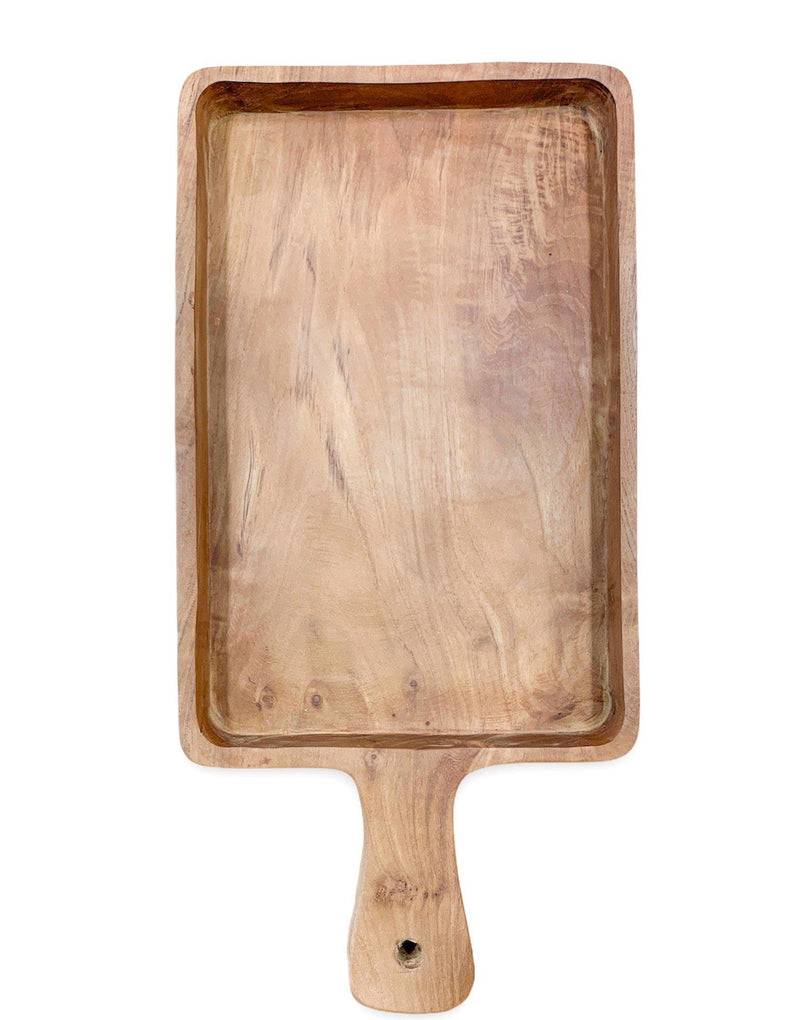 Queenspree Teak Wood Cheese Tray with Handle 20cm