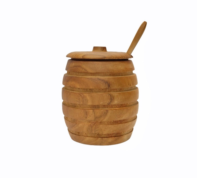 Queenspree Teak Wood Condiment Pot With Spoon